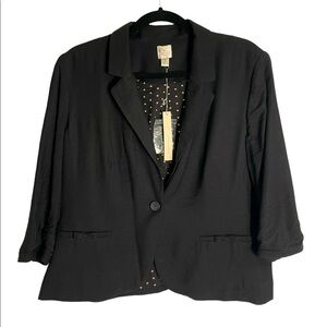 Lauren Conrad Crop Blazer Women Size 16 Black Lined 3/4 Ruched Sleeves